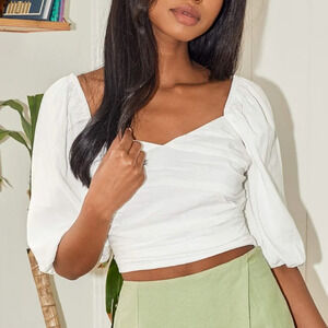 Lulus Puff sleeve  crop side zip top SZ S